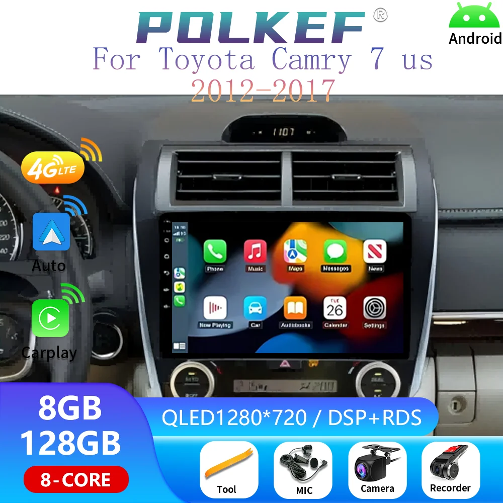 

for Toyota Camry 7 XV 50 55 US Version 2012-2017 Carplay Multimedia Player Stereo 48EQ GPS DSP 2Din 4G Car Radio Android Auto