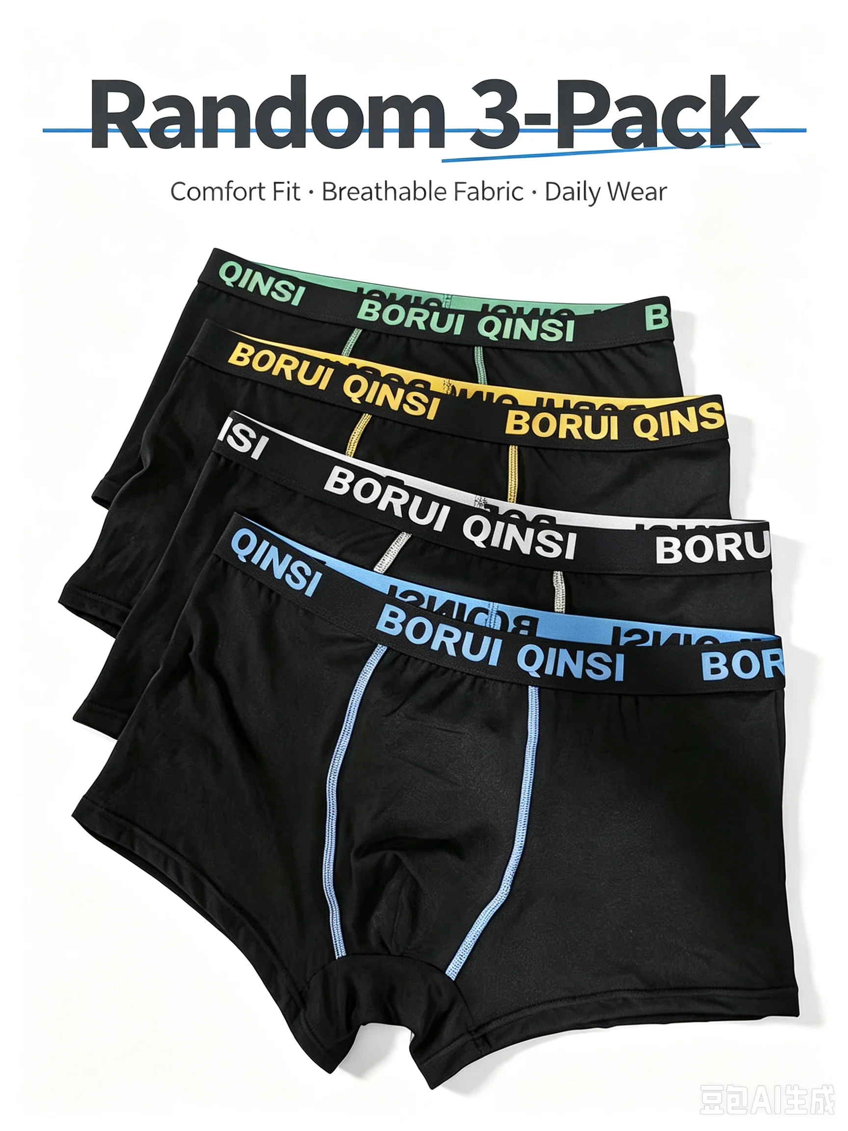 Random 3 PCS Men Boxer Briefs Soft Breathable Stretch Underwear Wide Printed Elastic Waistband Male Underpants Casual Daily Home
