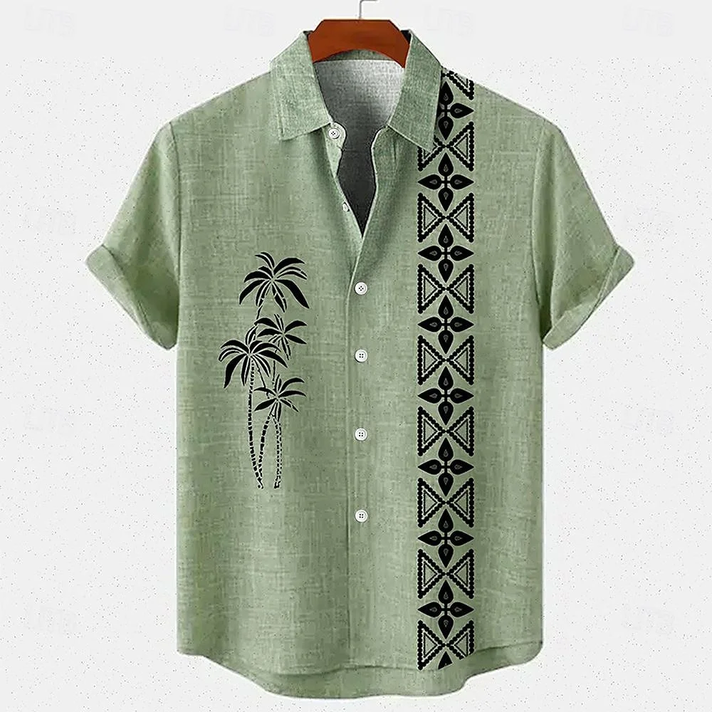 Summer fashion men\'s Hawaiian shirt short sleeve button coconut tree print casual beach aloha shirt plus size comfortable