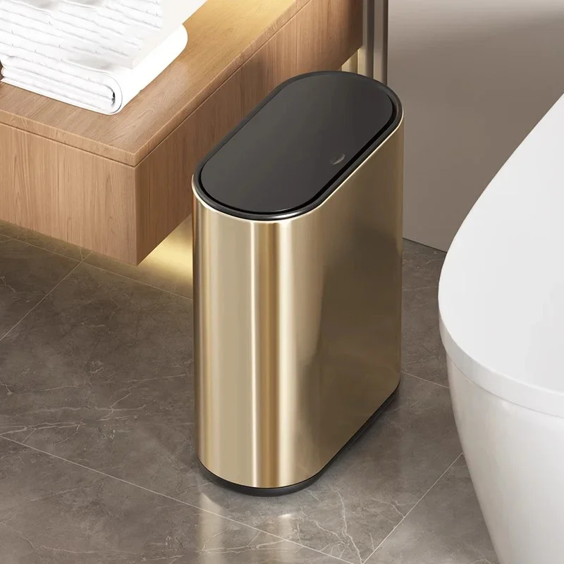 Leasylife Narrow Slit Trash Can with Press Lid Small Stainless Steel Garbage Bin for Home Kitchen Bathroom Bedroom Kitchen