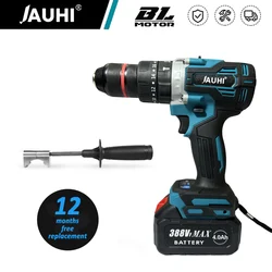 JAUHI 13MM Brushless Electric Impact Drill Cordless Screwdriver Lithium Battery Charging Hand Drill For Makita 18V Battery