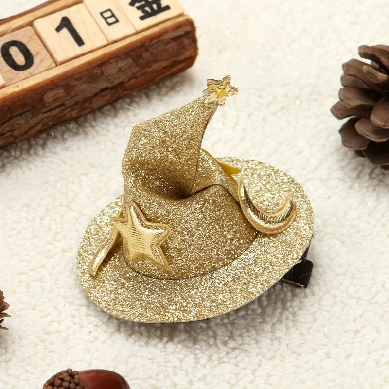 Funny Cute Mini Glitter Witch Hat Headpiece Girls Halloween Style Decorations Hair Accessories Children's Holiday Party Gifts