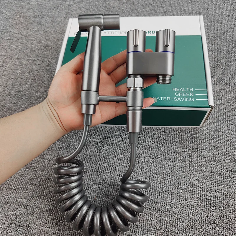 Stainless Steel Toilet Companion Spray Gun Set Home Use Bathroom Toilet Faucet with One in Two out Valve Water Pressure Boosting