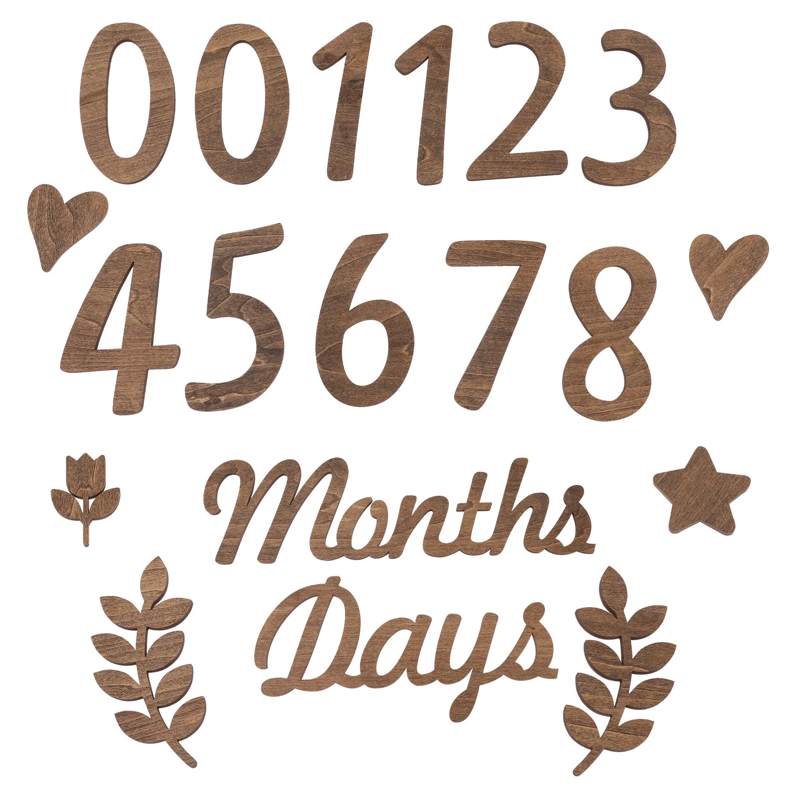 1Set Wooden Baby Number Signs Set Smooth Edges Safe Natural Wood Photo Props for Baby Birth Announcement Month Milestone