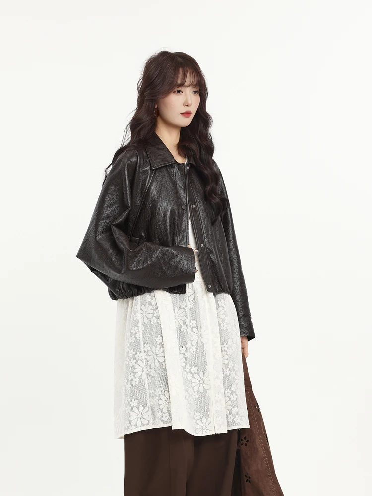 Loose Faionable Women's PU Jaet Memory's Start Spring 2026 New Sle Versatile Slimming Leather Coat Long Sve Button D...