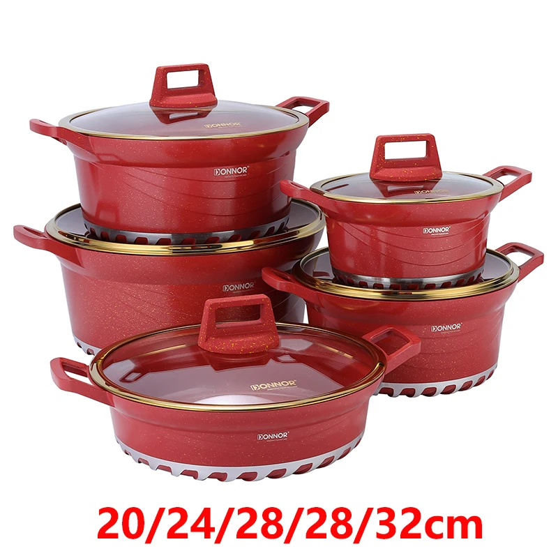 DONNOR 10PCS Inductie Kookgerei Set Vaatwasmachinebestendige Steelpan Anti-aanbak StockPots met Glazen Deksels Voor Soep Pasta Stoofpot JT528