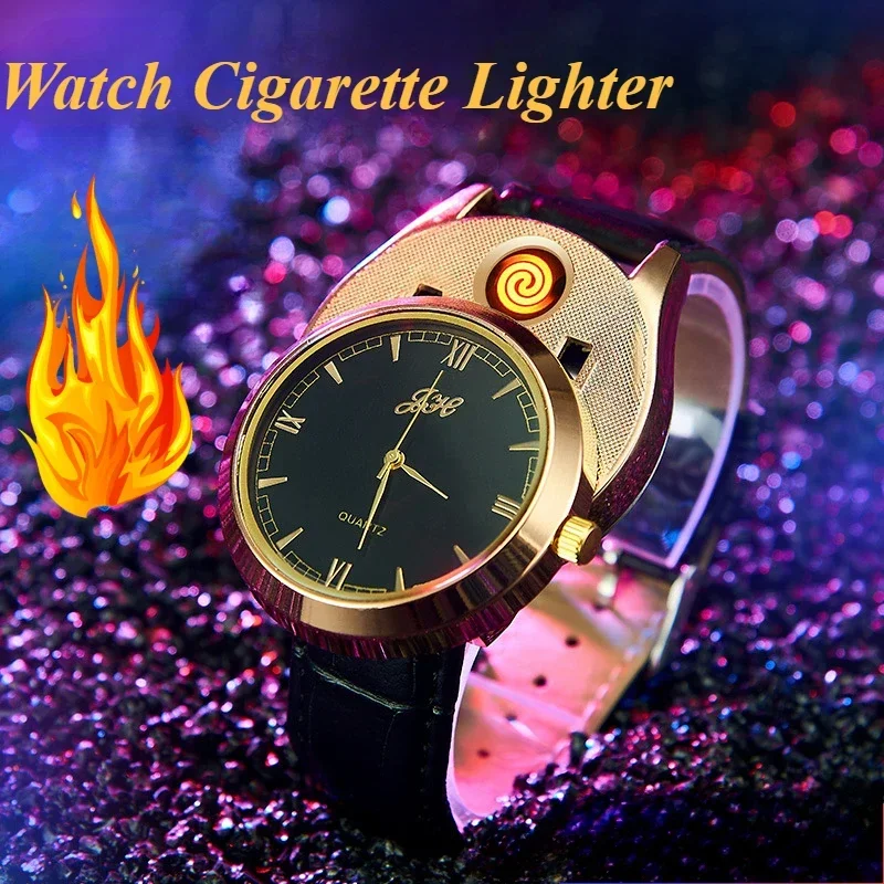 2025 Quartz Electronic Watch For Men Multifunction Cigarette Lighter USB Charge Silicone WatchThree Fake Eyes Men's Gift