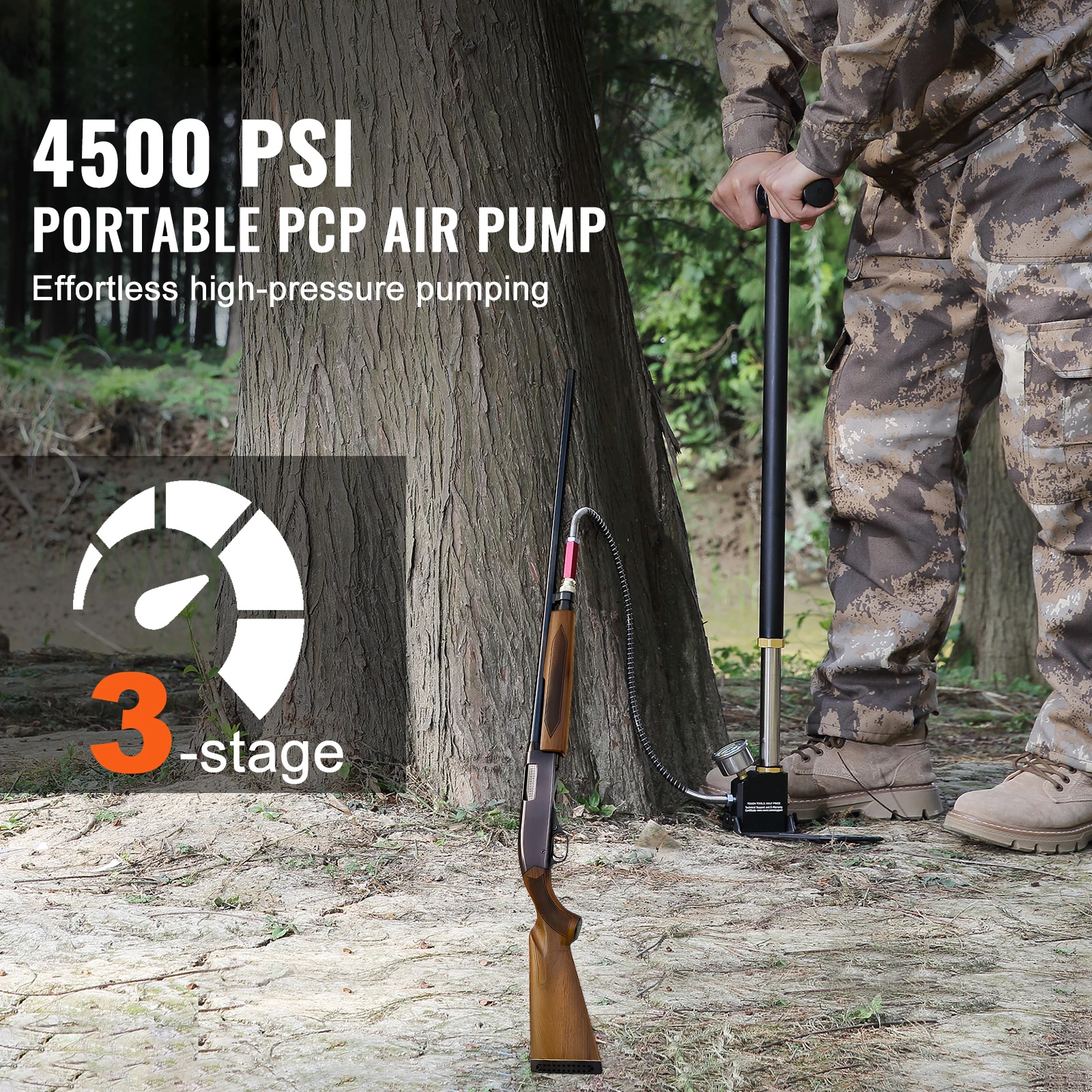 SucceBuy 3 Stage PCP Pump + Pressure Gauge 4500PSI Tire Kayak Ball Inflatable Air Gun Filling Stirrup High Pressure Hand Pump