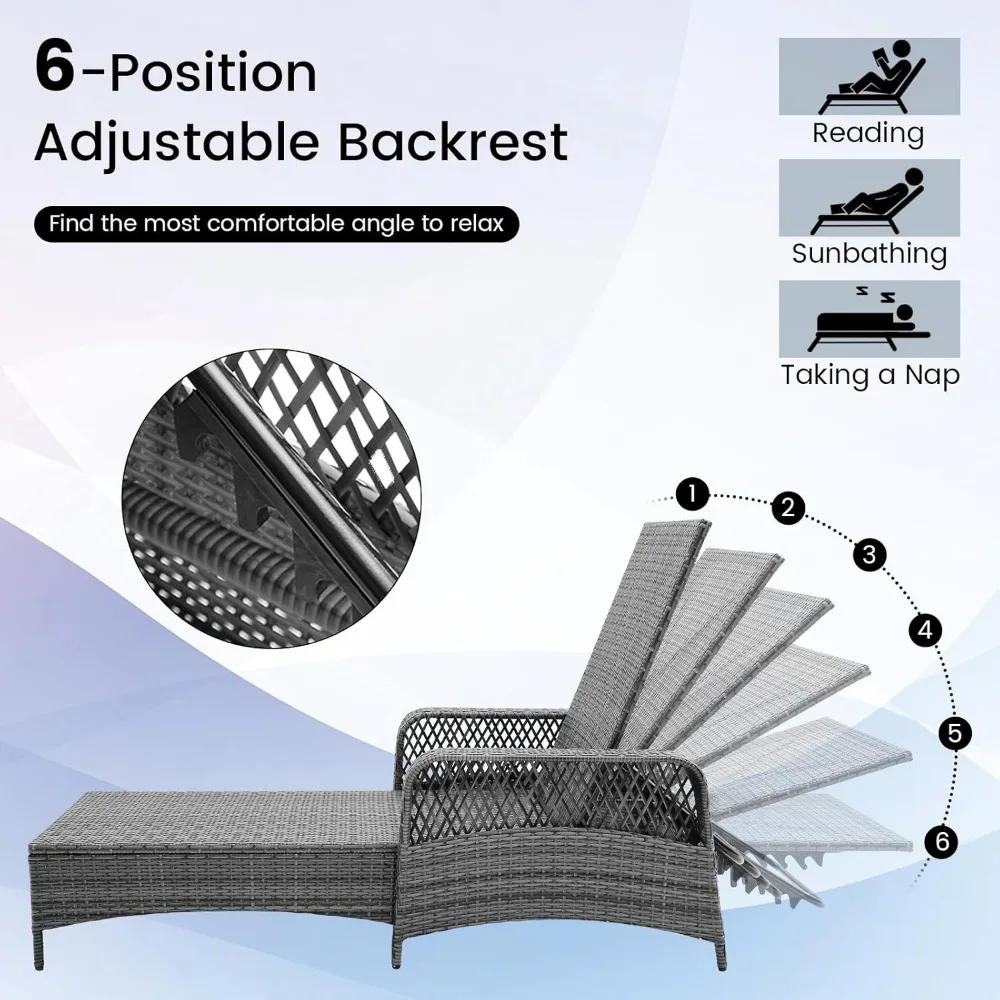 เก้าอี้พักผ่อนหวายกลางแจ้ง ปรับเอนได้ พร้อมเบาะรองนั่งและหมอน  เก้าอี้อาบแดดหวาย PE