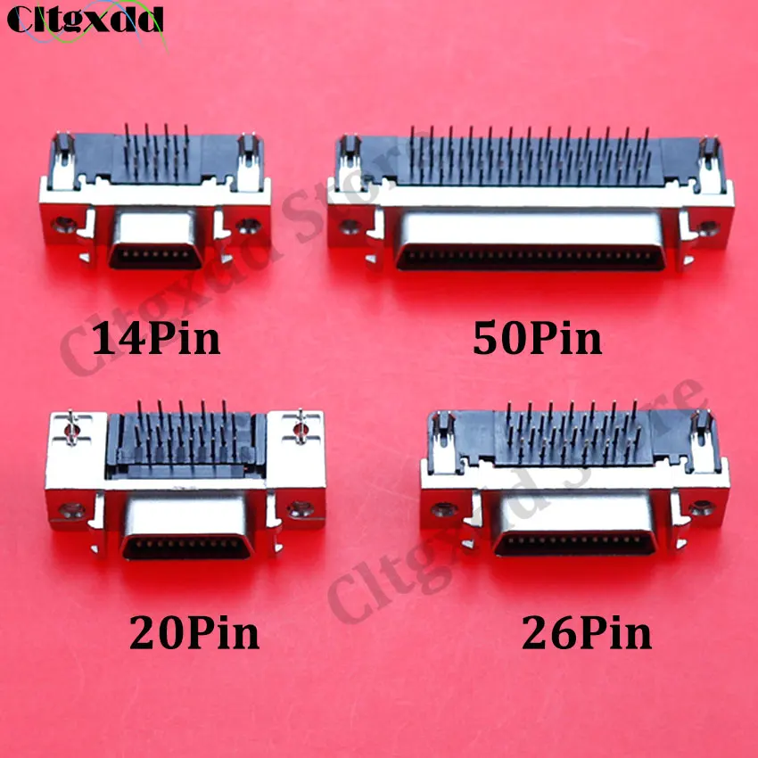Cltgxdd 1pcs MDR Servo Driver SCSI Connector HPCN Slot Type 14/20/26/50 Pin Female Plug 90 Degree Right Angle Through Holes PCB