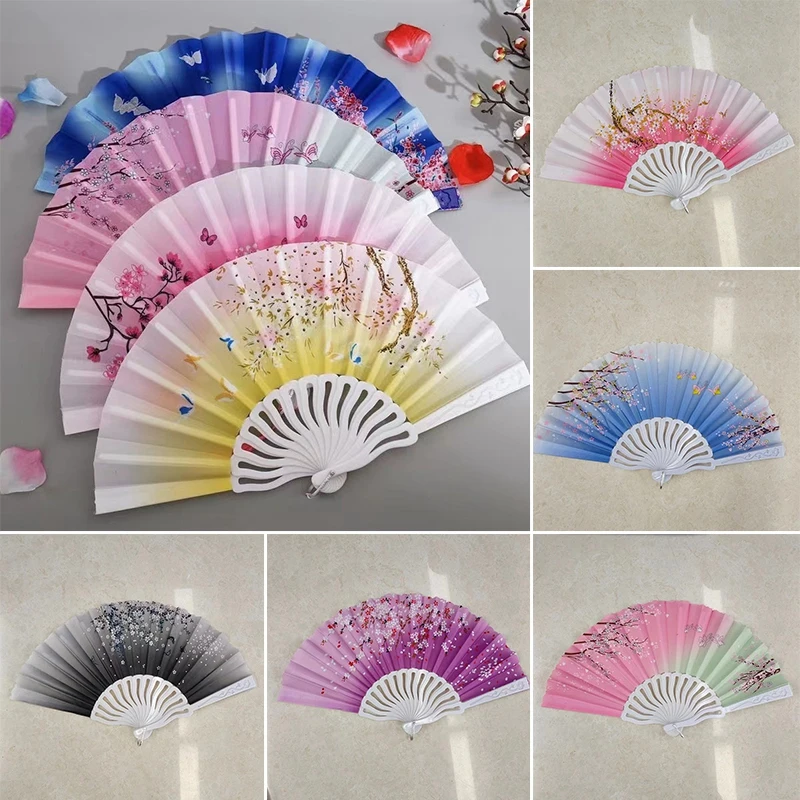 Peach Blossom Chinese Stylefan Hand Held Art Craft Fan Female Dance Performance Hand Folding Stage Fans Wedding Party Decor