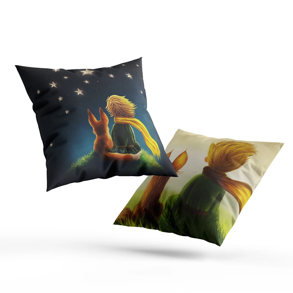 45x45cm Peach Skin Little Prince Print Cartoon Pillowcase Bedroom Sofa Chair Car Waist Pillow Cover Home Party Cushion 