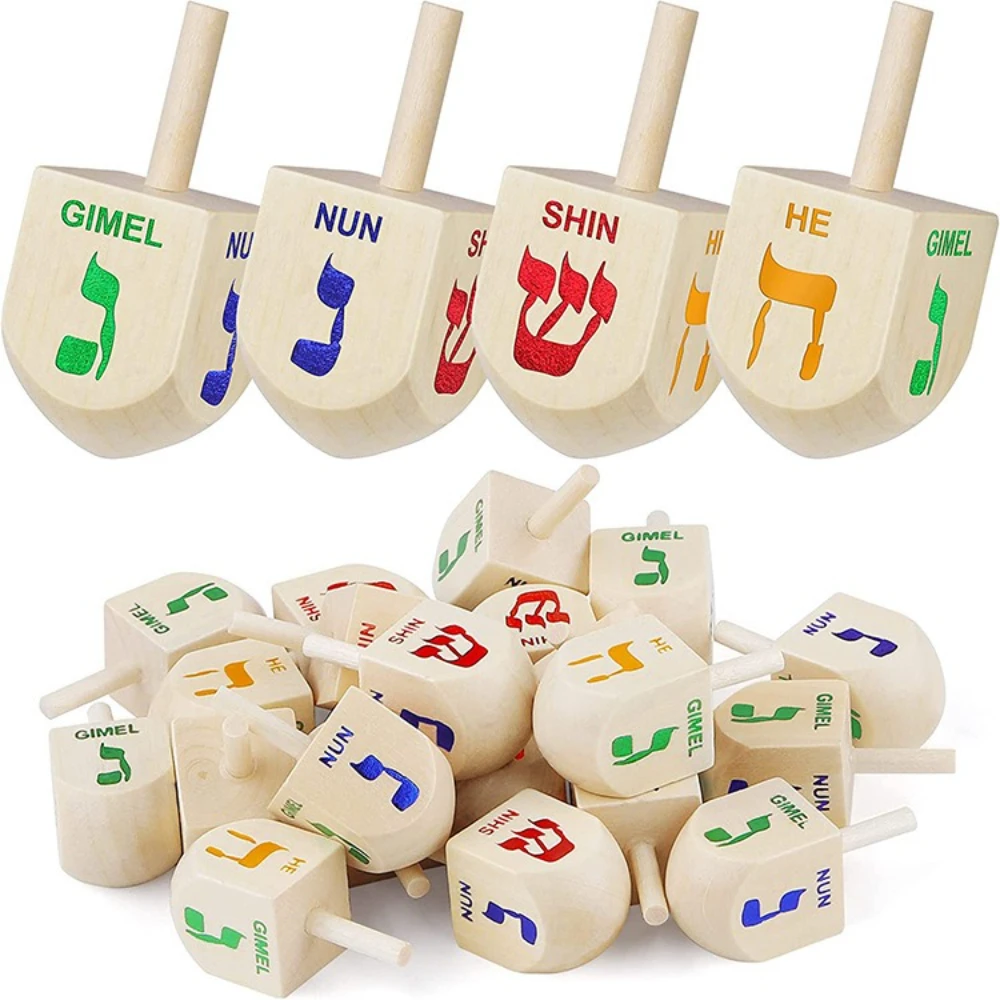 10Pcs Wooden Four-color Hot Stamping Gyroscope Decorative DIY Wooden Gyroscope Toys Adult Stress-relieving Hand-held Ornaments