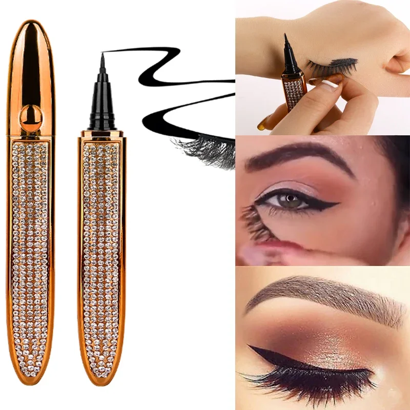2 In 1 Self Adhesive Eyelashes Eyeliner Pencil Long Lasting No Glue Non Magnetic Quick Drying Eyelashes Sticking Eye Liner Pen