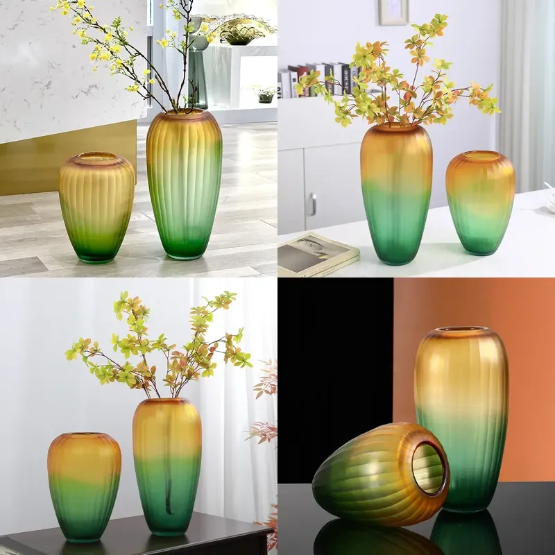 Modern Hand Blown Glass Vase Luxury Home Decor for Living Room Entrance TV Cabinet Flower Arrangement Creative Ornament