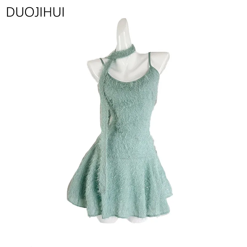 DUOJIHUI-camisola de cintura delgada para mujer, vestidos de línea a, elegantes, sin mangas, con cordones, Color sólido, a la moda, Color verde, Primavera