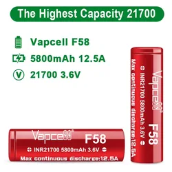 Original Vapcell F58 INR 21700 Battery 5800mAh High-capacity 12.5A 3.6V Lithium Ion Batteries For VapeMod Toys Battery Pack