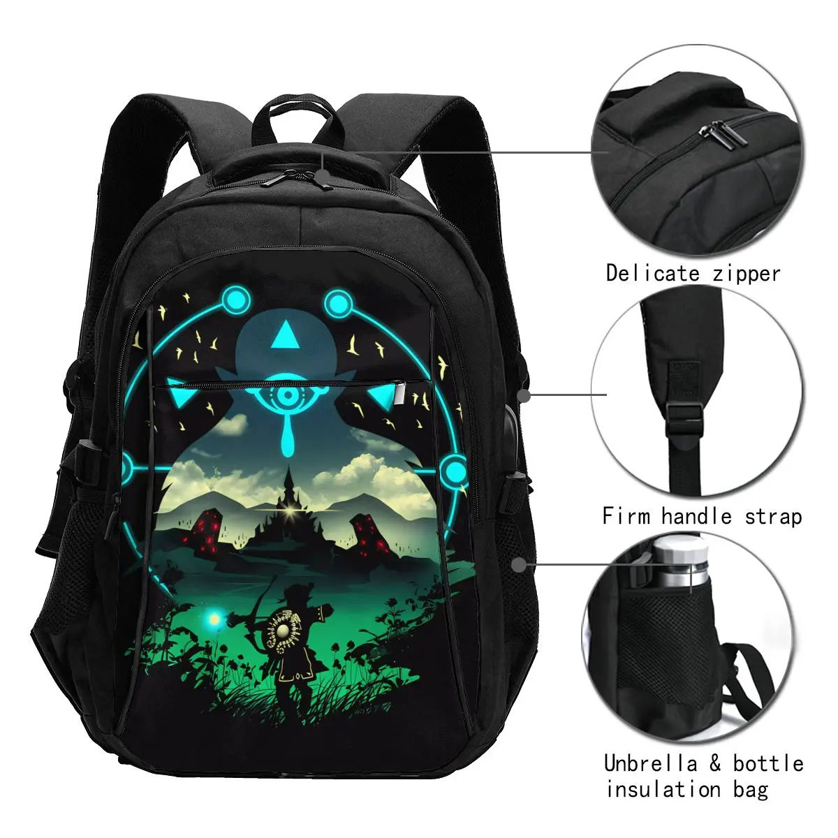 Cartoon Z-zeldas Series Travel Laptop Backpack, Business Water Resistant Laptop Backpack with USB Charging Port, College Bag