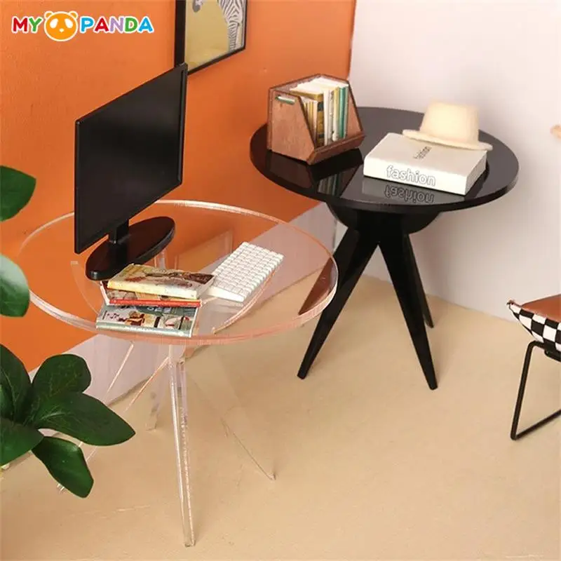 1:6 1:12 Dollhouse Miniature Acrylic Round Transparent Table Tea Coffee Table End Table Side Table Doll House Furniture Model 