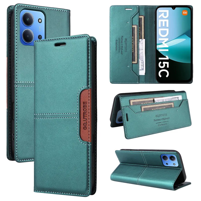 محفظة مغناطيسية مضادة للسرقة حافظة جلدية لهاتف Xiaomi Redmi 15C 5G A5 4G Redmi15 C Redmi A5 Coque حامل بطاقة الهاتف كتاب غطاء الوجه