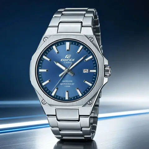 Casio EFR‑S108D Business Men Wristwatch | 3‑Hand Analog | Stainless Steel | 100M Waterproof Sapphire Crystal Date Watch
