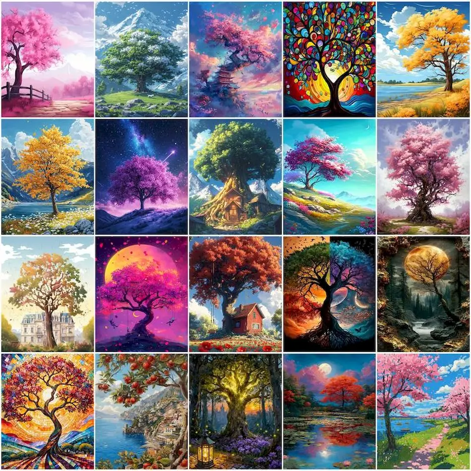

GATYZTORY Painting By Numbers With Canvas Frame Colorful Tree Landscape Color Markers Wall Art Picture Handmade Drawing Picture