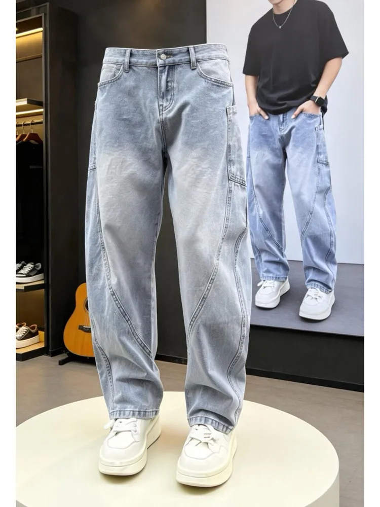 American Style Knife  Slim Fit Straight Leg Jeans Men's Design Sensation  Workwear Trousers Youthful Popular Jeans