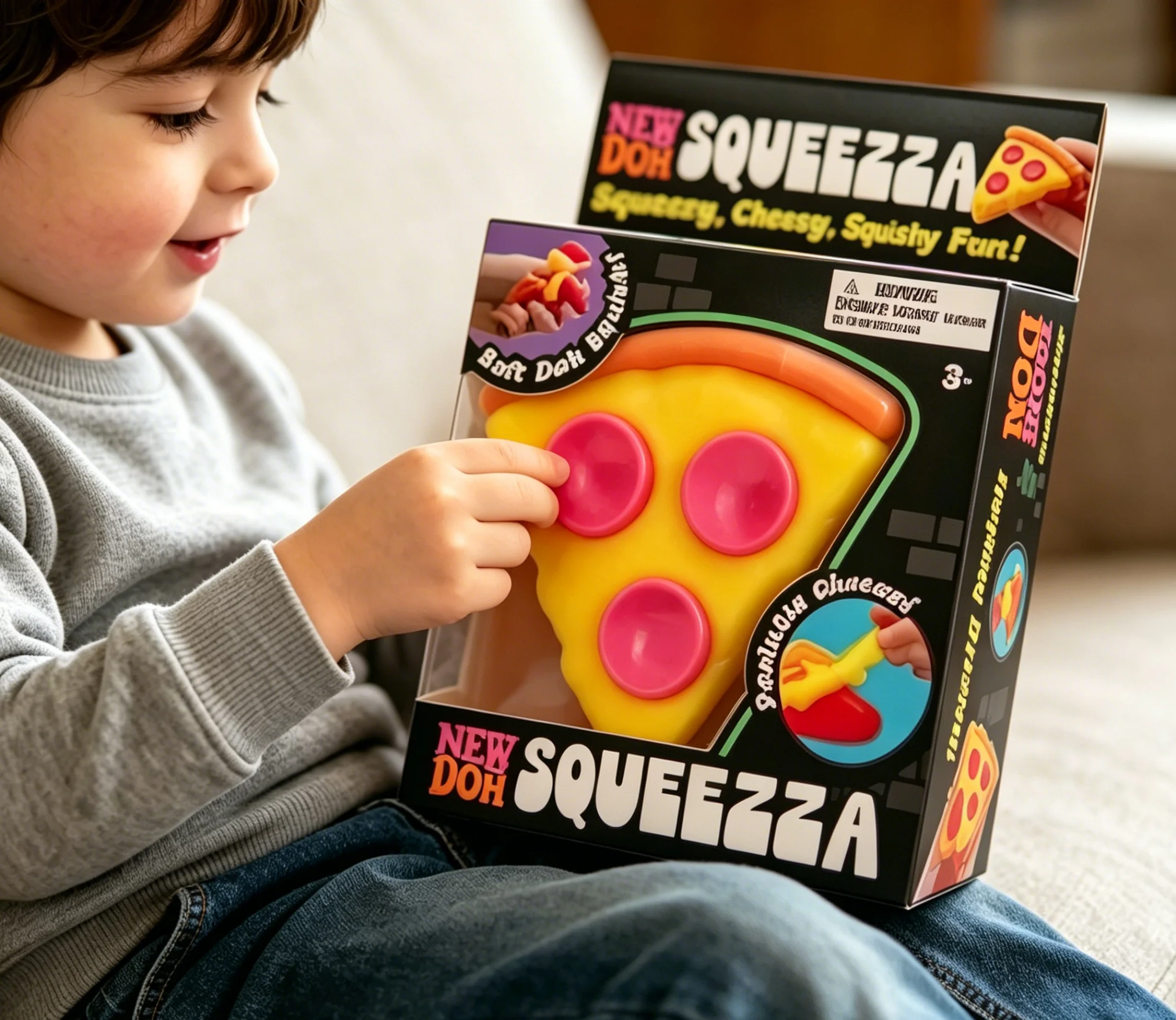 Cubo Sensorial Antiestrés Schylling Needoh Pizza, Cubo Blandito para Aliviar el Estrés y la Ansiedad, Objeto para Apretar para Mejorar la Concentración en Personas con TDAH