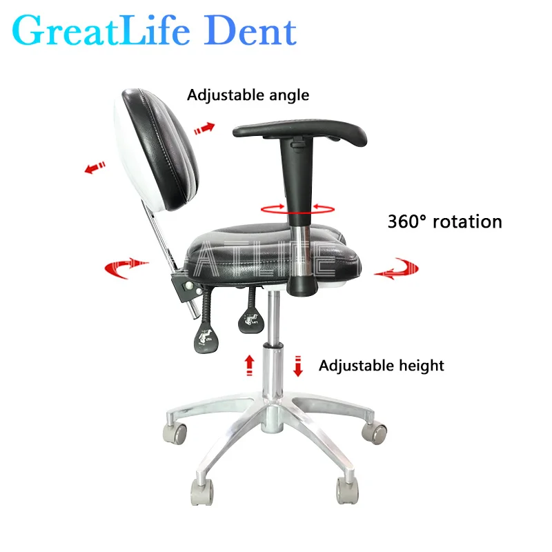 GreatLife Dent Dental Medical Ergonomic Saddle Stool Chair Tattoo Fiber Leather Foot Control Operating Armrest Dental Chair