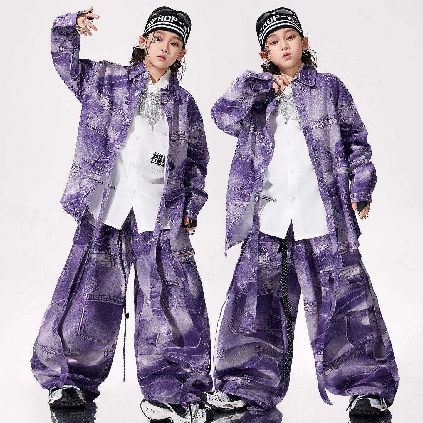 Kids Hip Hop Street Dance Boys Printed Shirt Cargo Pants Girls Blouse Jazz Performance Costume Children Streetwear Clothes Set