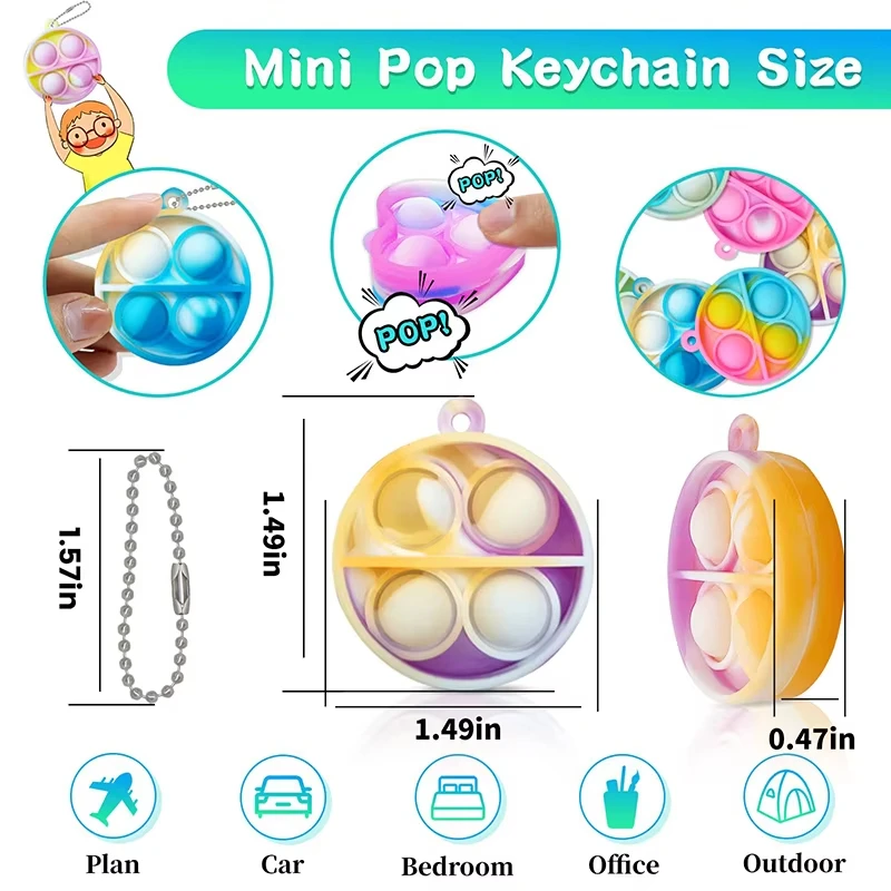 12/24pcs Mini Pop Keychain Toddler Sensory Fidget Toys Bulk Classroom Prizes Kids Birthday Party Favors Wedding Gift for Guests