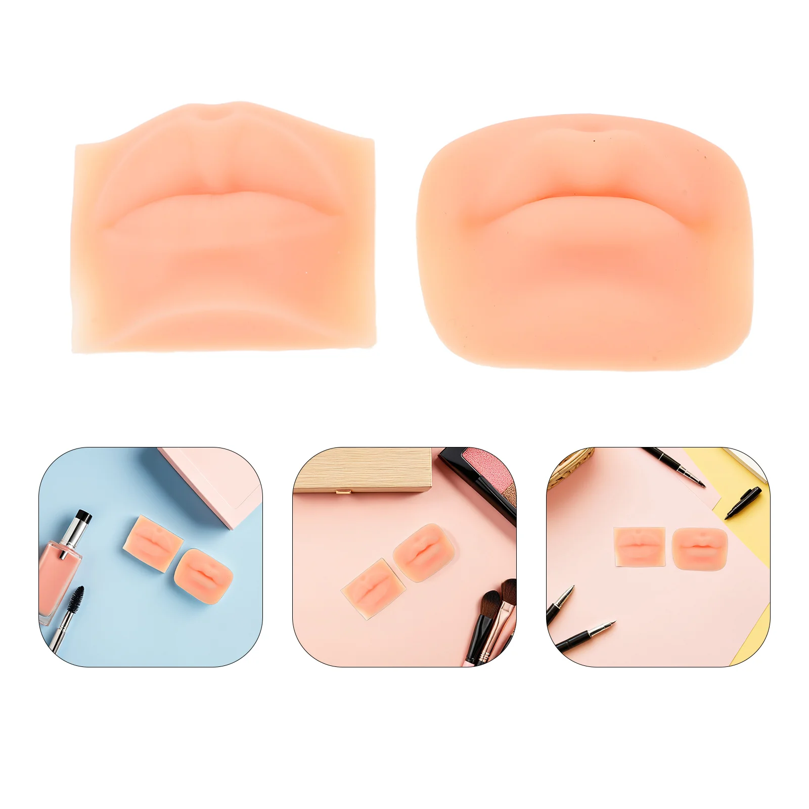 

2Pcs 5D Silicone Practice Lips Realistic Texture Mouth Mold Tattoo Makeup Practice Supplies Square Round Lip Training