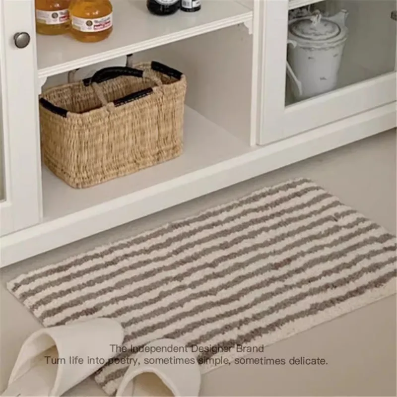 Personalized striped carpet, bedroom bedside carpet, bathroom absorbent anti slip floor mat, imitation velvet