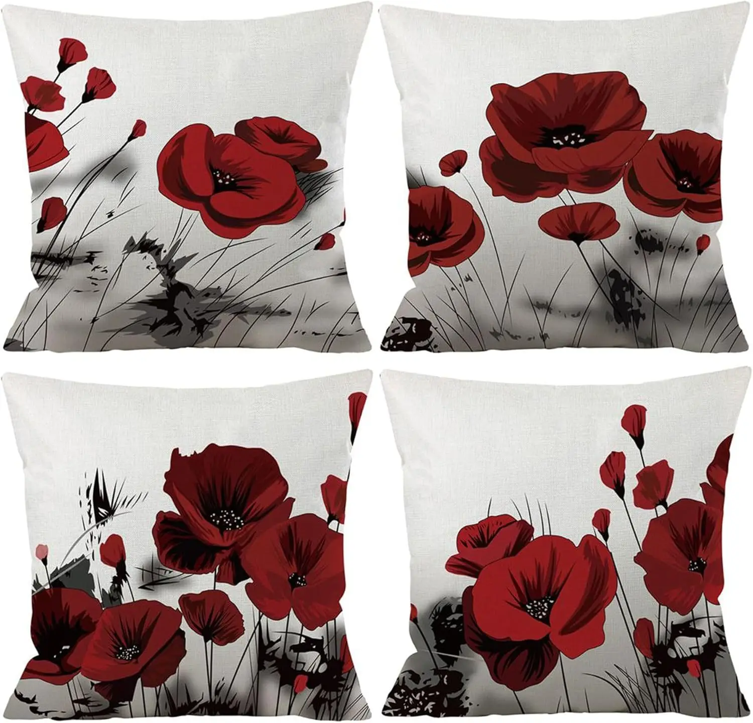 Flower Decorative Throw Pillow Covers Outdoor Square Linen Cushion Covers for Sofa Home Couch Patio Living Room Decor