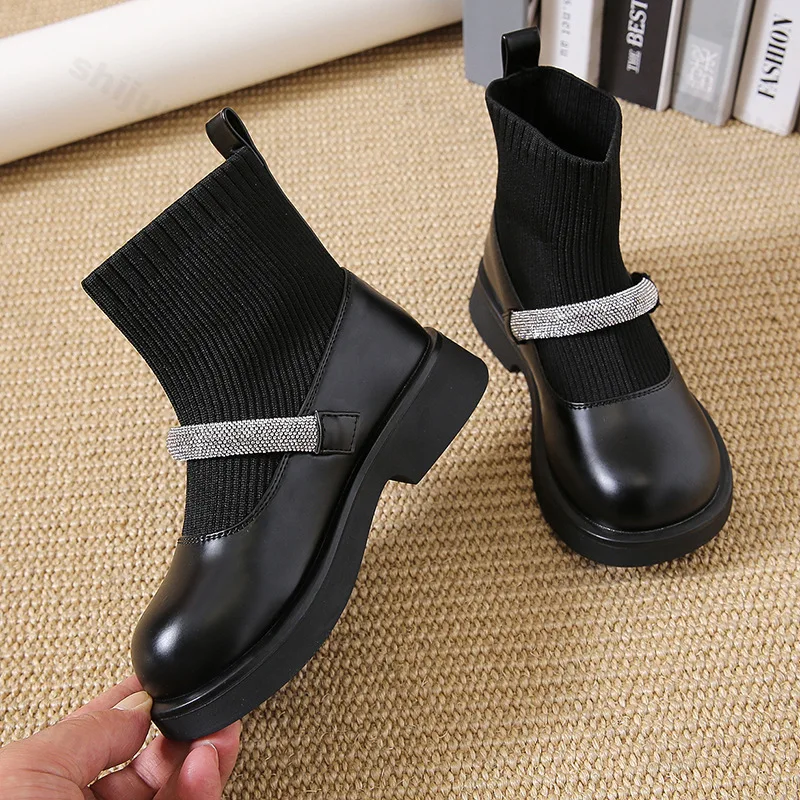 

Girls' Short Boots 2025 Spring Autumn New Fashion Rhinestone Thicken Warm Casual Shoes Luxury Comfortable Non Slip Party Boots