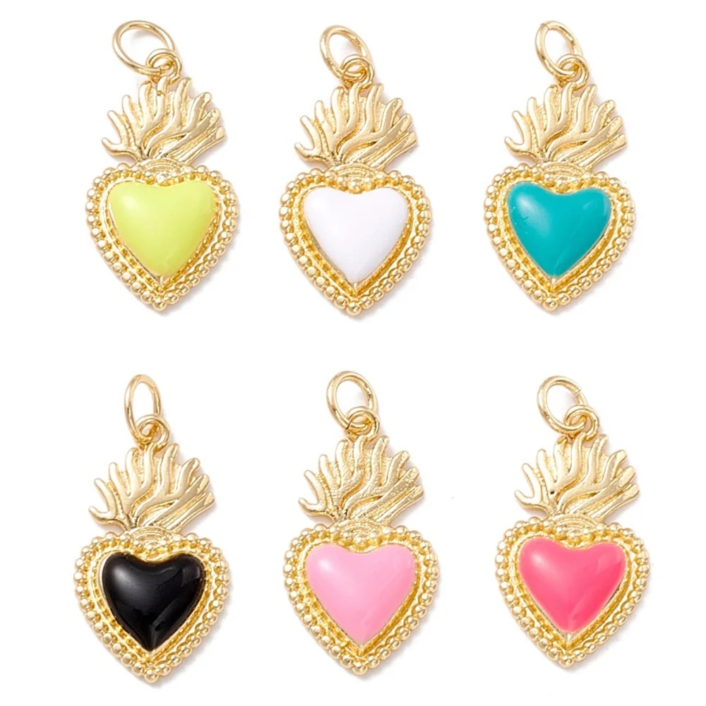 10pcs Golden Tone Brass Enamel Heart Pendants for necklace jewelry making DIY Decor 22x12x3mm, Hole: 3.5mm