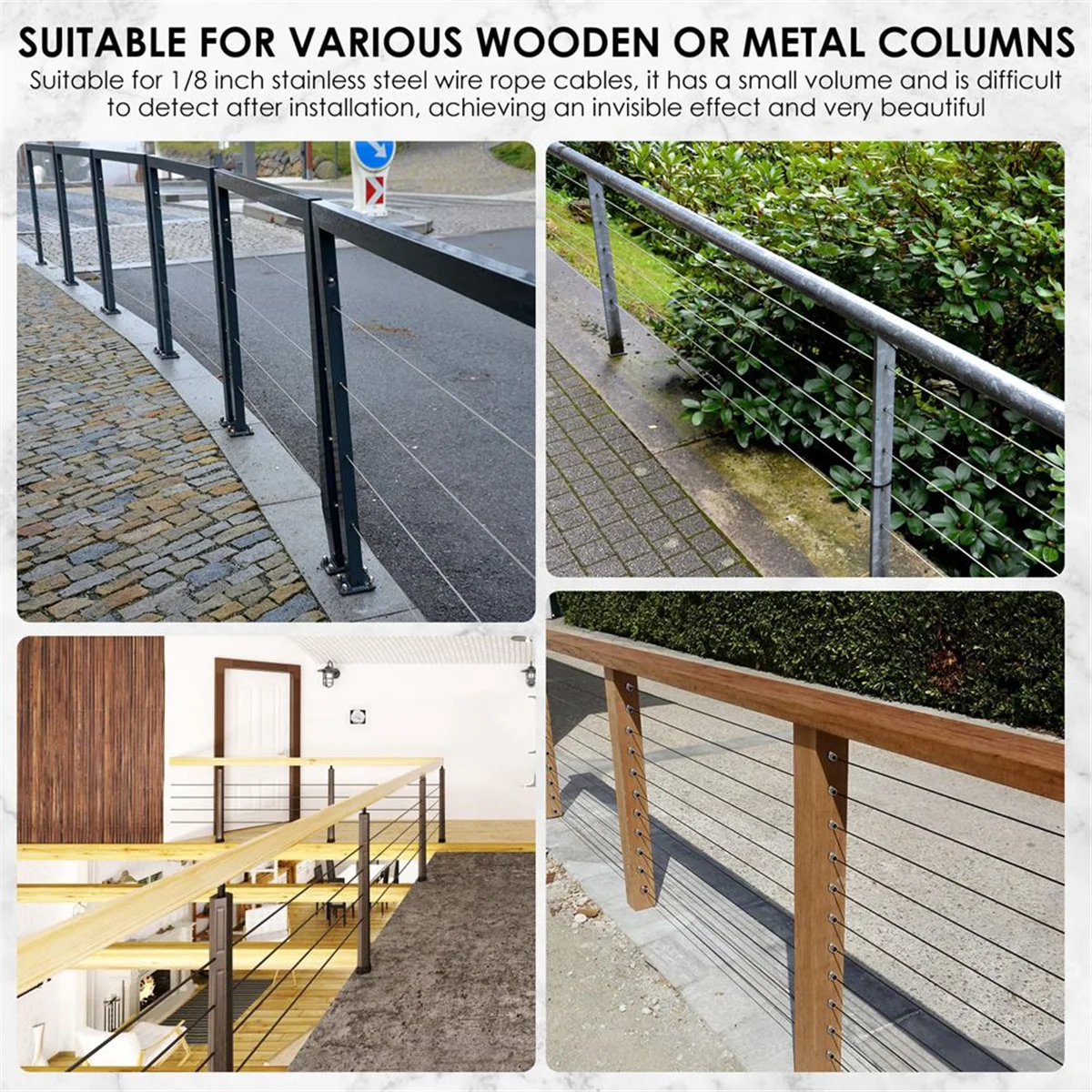 A56XQ 10Pcs Invisible Cable Railing Kit, Swage Stud End for Cable Railing, Swage Tensioner Cable Railing System for Wood