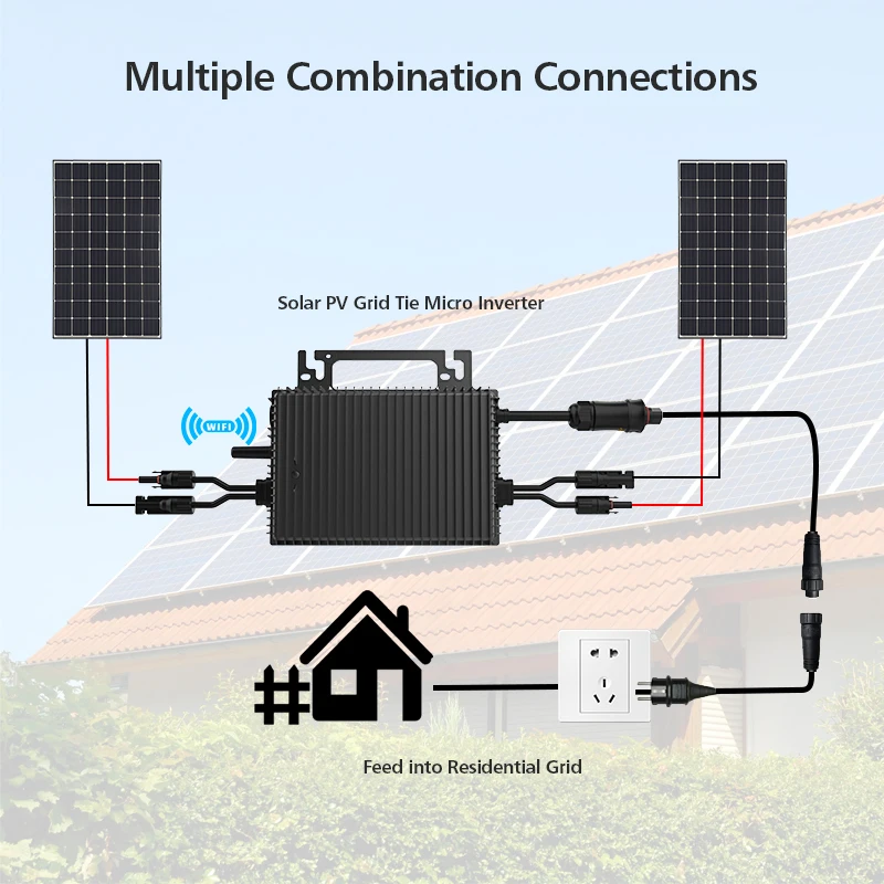 800W Micro Hybrid Solar Inverter | 16V DC to 230V AC Dual-Phase Output | MPPT & WiFi Monitoring | IP67 Waterproof