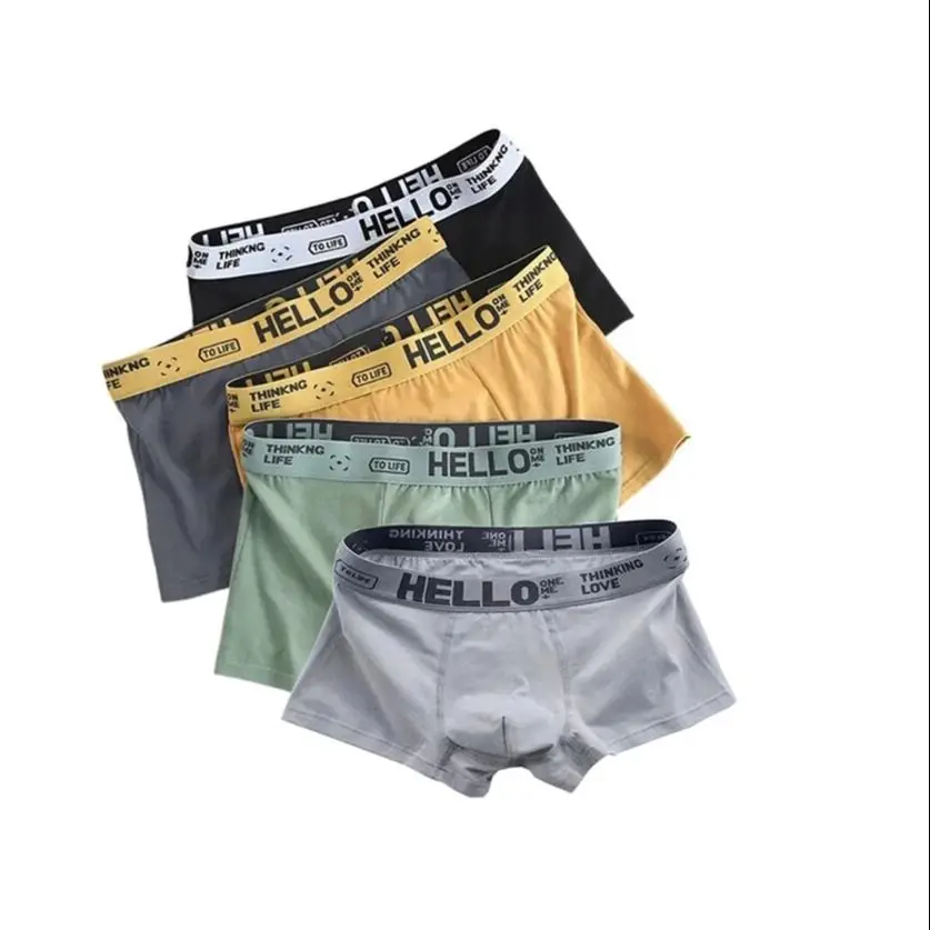 

Мужское нижнее белье, трусы-боксеры, комплект из 5 предметов, модный пояс с надписью, мягкий дышащий хлопок, разноцветные повседневные плавки, горячее нижнее белье