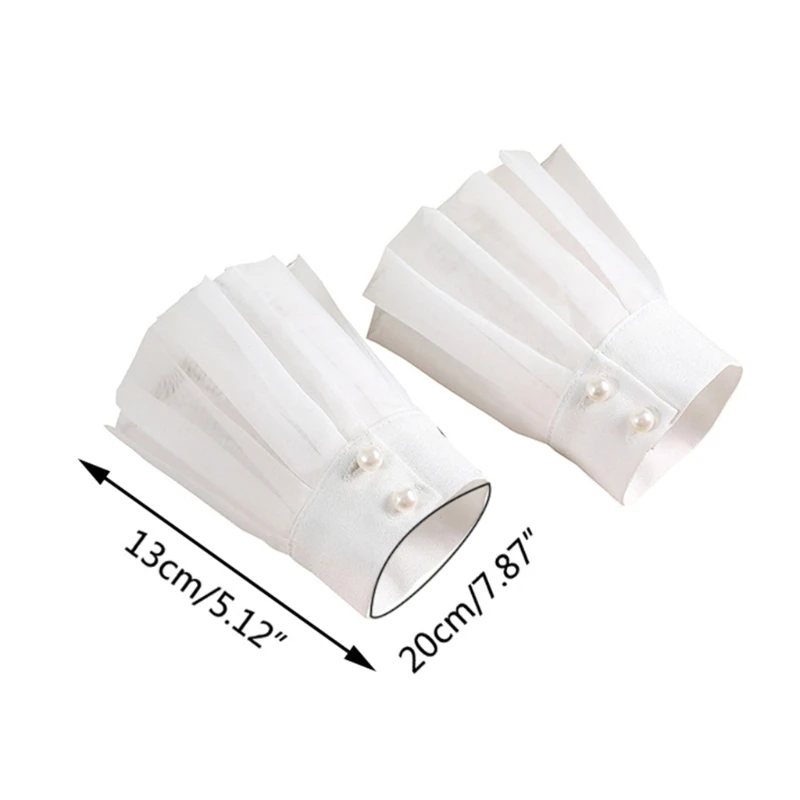 1 Pair Women Wrist Cuffs Solid Color Lace Pleated Horn Cuffs Detachable Shirt False Sleeves Detachable Sleeves For Women