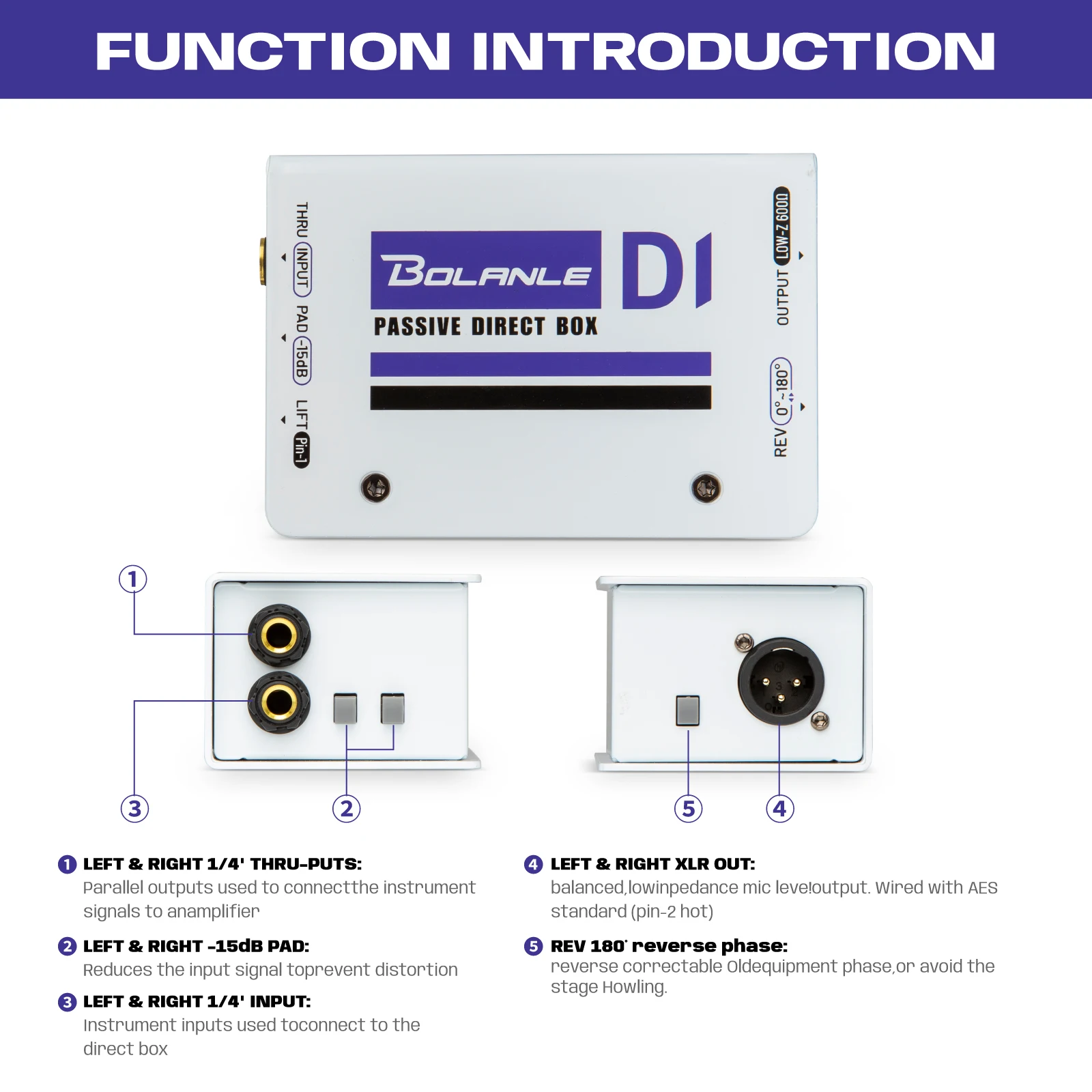 Bolanle D1 Passive DI Box Single Channel - Jensen Transformer for