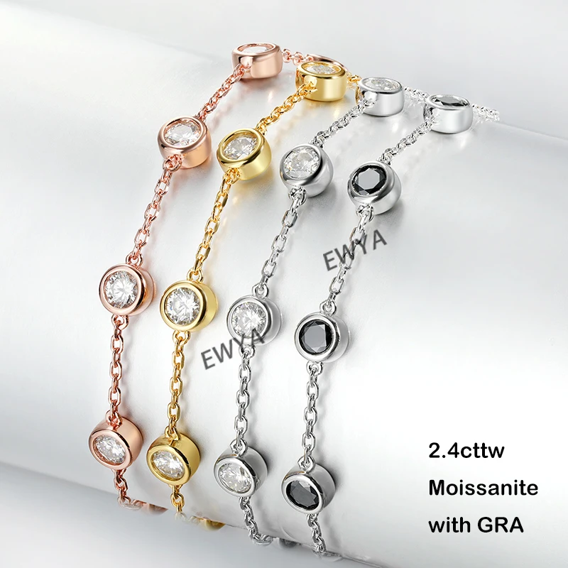 EWYA Real D Color Full 4mm 0.3CT Moissanite Diamond Tennis Bracelet For Women S925 Silver Plated 18K Rose Gold Link Bracelets