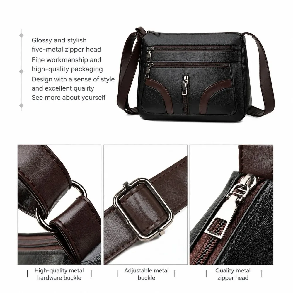 New PU Leather Shoulder Bag Large Capacity Multi-layer Tote Bag Vintage Waterproof Crossbody Bag For Women Daily view 3
