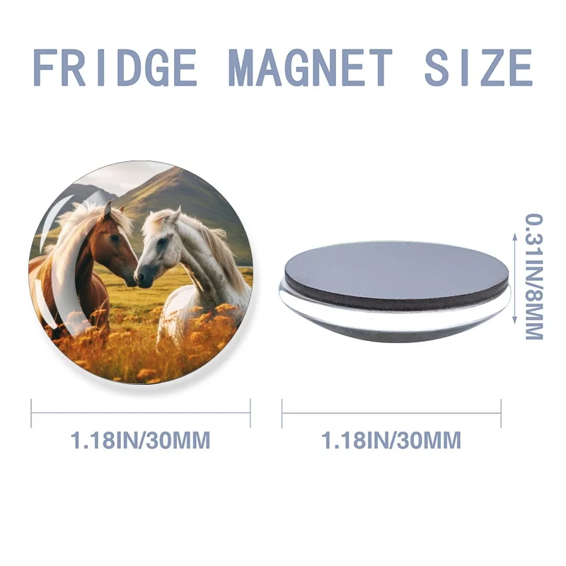 Horse Refrigerator Magnet Glass Decorative Animal Magnet 30MM Kitchen Refrigerator Stickers Whiteboard Notes Fixed