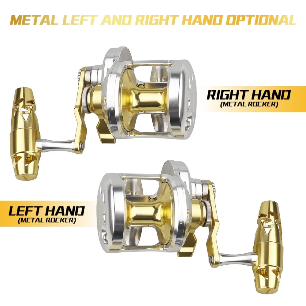 5.7:1 L/R Full Metal CNC Machined Drum Reel 88LB Drag  Japan NMB Bearings Dual Brake System Deep Sea Trolling Offshore Fishing