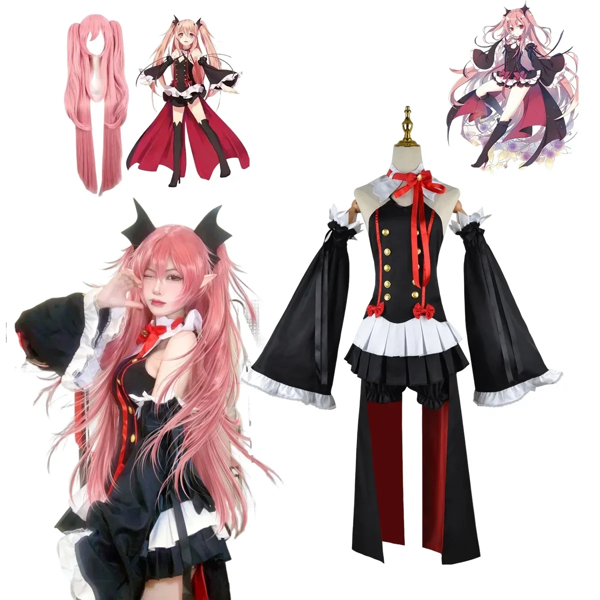 

CosplayNew Seraph of the End Krul Tepes Women's Cosplay Costume Set with Wig Anime Owari No Seraph Vampire Witch Halloween Outfi