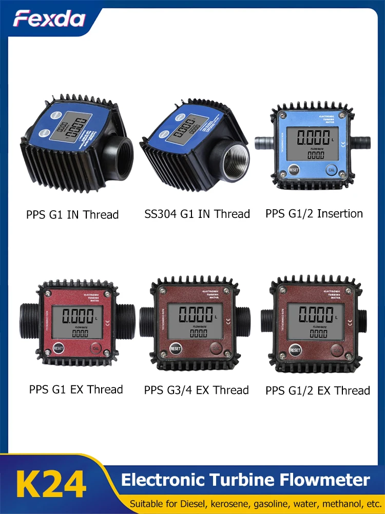 K24 Elektroniczny przepływomierz turbinowy Cyfrowy przepływomierz oleju napędowego oleju napędowego wody mocznika Przepływomierz przekładniowy Wysoka precyzja Plastikowy gwint ze stali nierdzewnej — 2