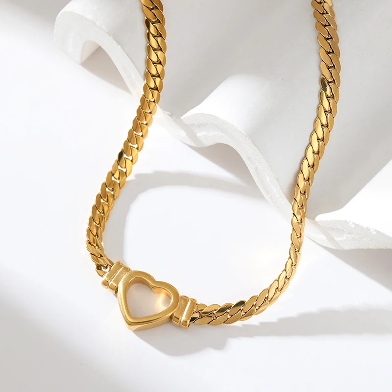 GANEMLY 316L Edelstahl Hohl Herz Halskette Armbänder Wasserdicht Schmuck Charme Metallic Gold Farbe Kette Mode Dame Geschenk – Detail 10