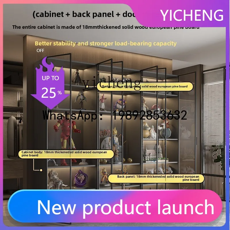 X9  Solid Wood Glass Door Handicraft Display Cabinet Wall-Mounted Blind Box Model Display Cabinet Dustproof Bookshelf