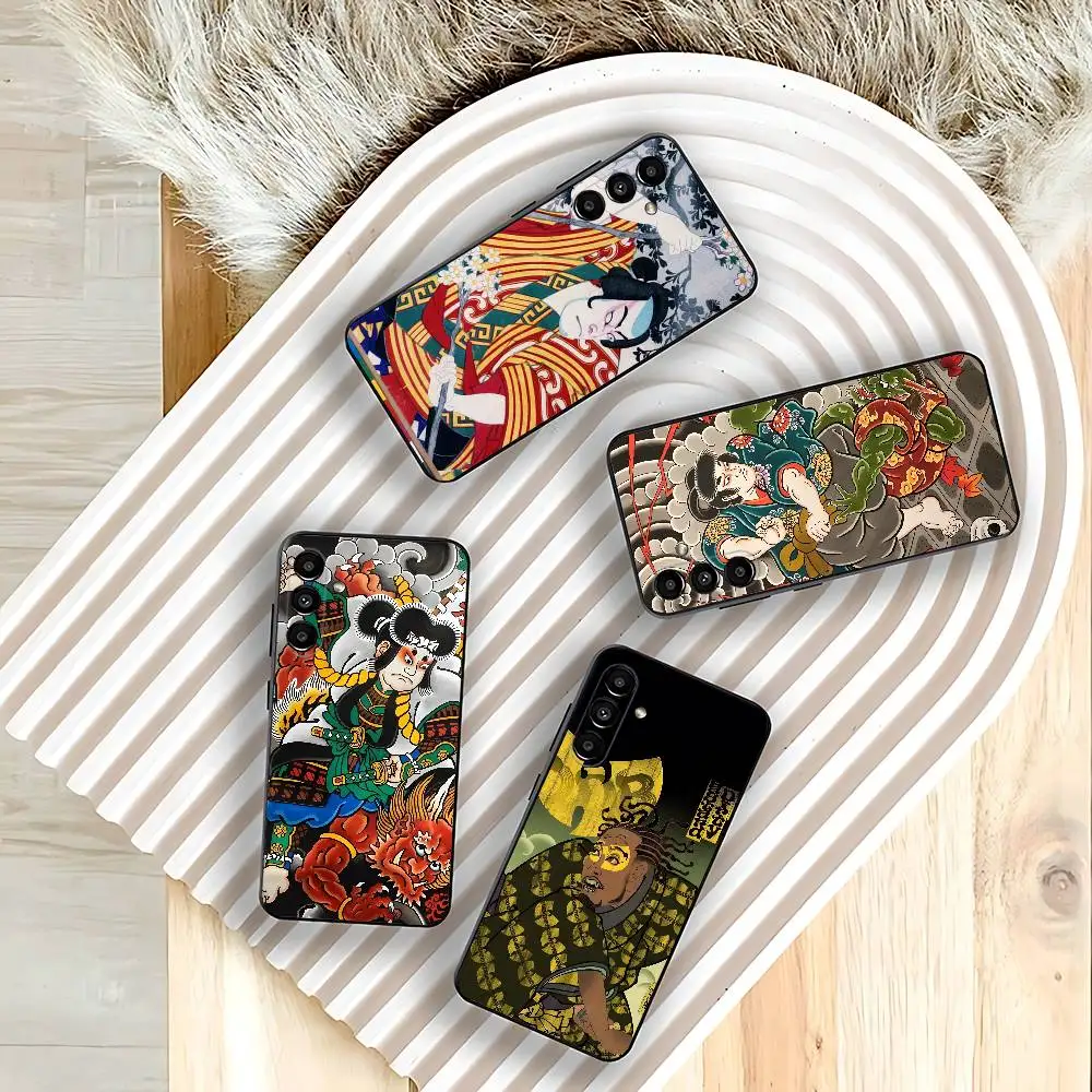 

Japan Ukiyo-e Samurai Sea For Samsung Galaxy A73,31,32,72,41,53,52,71,22,5G,Note,J7,8,9 Soft Black Phone Case